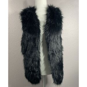 Sebby Collection Women's Black Faux Fur Vest W/ Pockets Knit‎ Back Size Medium
